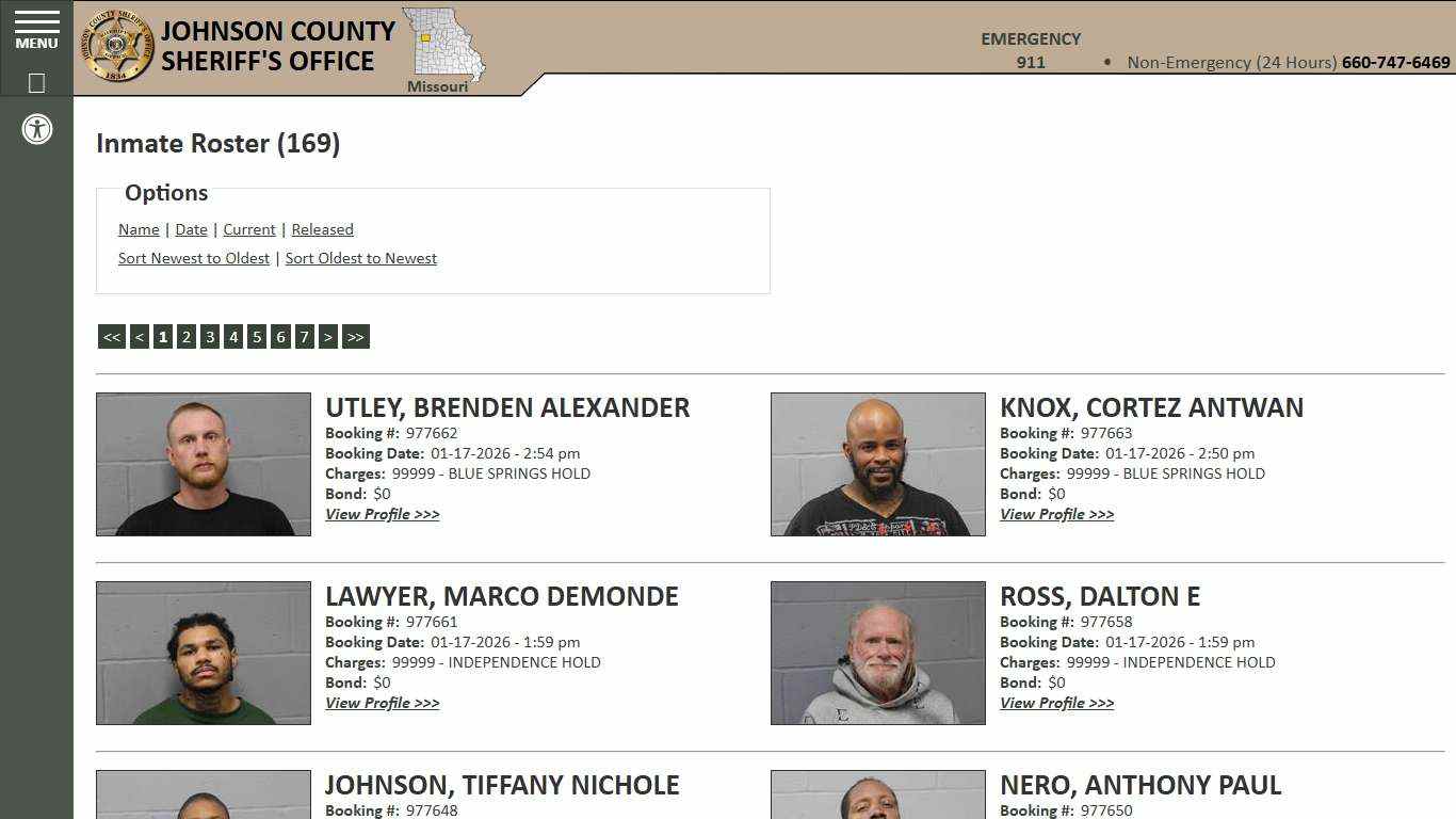 Inmate Roster - Current Inmates Booking Date Descending - Johnson County Sheriff MO