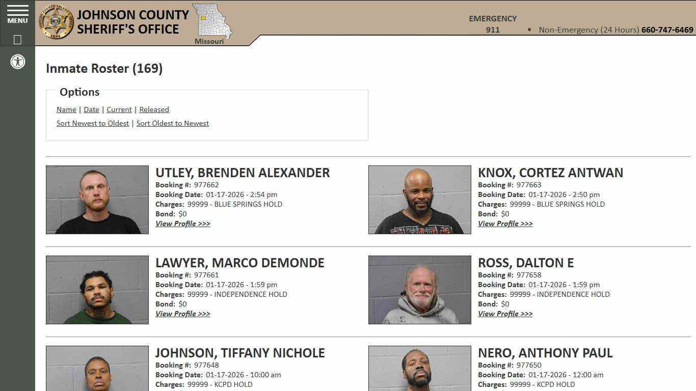 Inmate Roster - Current Inmates Booking Date Descending - Johnson County Sheriff MO